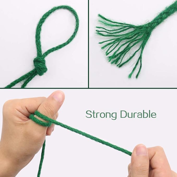 Tenn Well Green Garden Twine, 100 Feet x 5mm Wide Braided Jute Rope for Gardening, Crafting, Packing and Bundling
