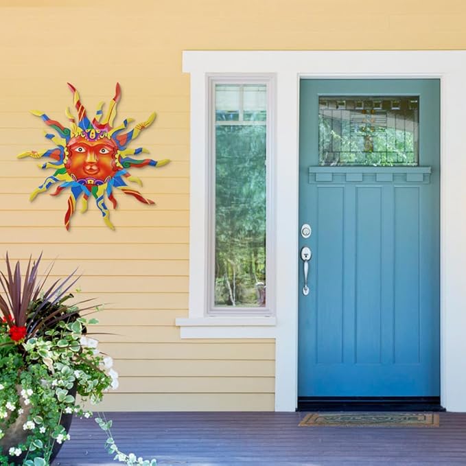 VEWOGARDEN Metal Sun Wall Decor 30" Large Outdoor Metal Wall Art Colorful Outdoor Sun Wall Art for Patio Home Garden