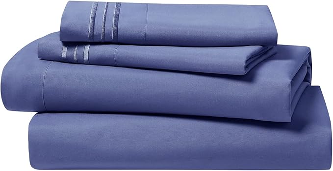 Clara Clark Bed Sheets, Premier 1800 Series 4 Piece Bed Sheet Set, Deep Pocket, Wrinkle, Fade, Stain Resistant, Luxury Soft Bedding Sheets & Pillowcases, California King, Steel Blue