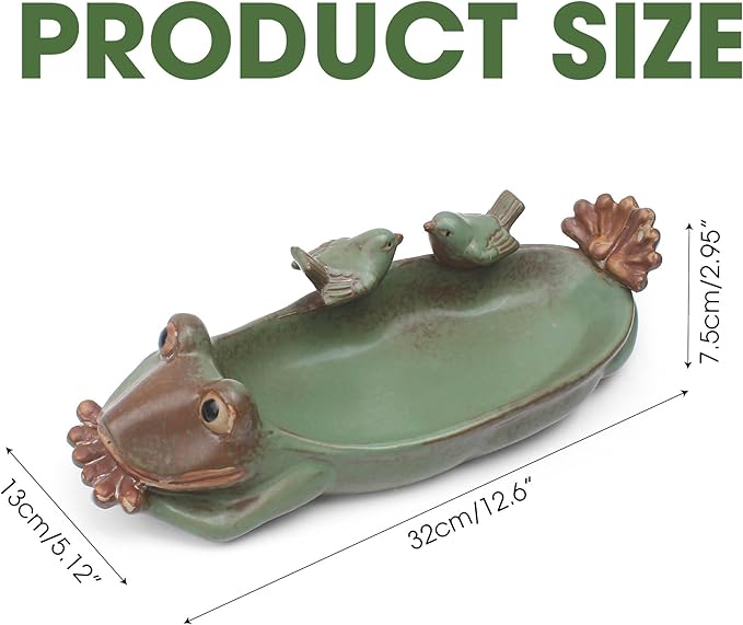 Birdbath Bowl Only, Ceramic Ground Level Bird Baths for Outdoors, Frog Bird Feeder, Water Bowl, Food Holder for Wildlife Garden Stone Terrace Balcony Lawn Outside, Fruit Tray for Home Decoration