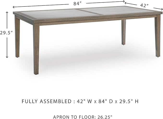 Signature Design by Ashley Rainier Ranch Contemporary Sintered Stone Tabletop Outdoor Dining Table with 4 Legs, Light Brown & Beige