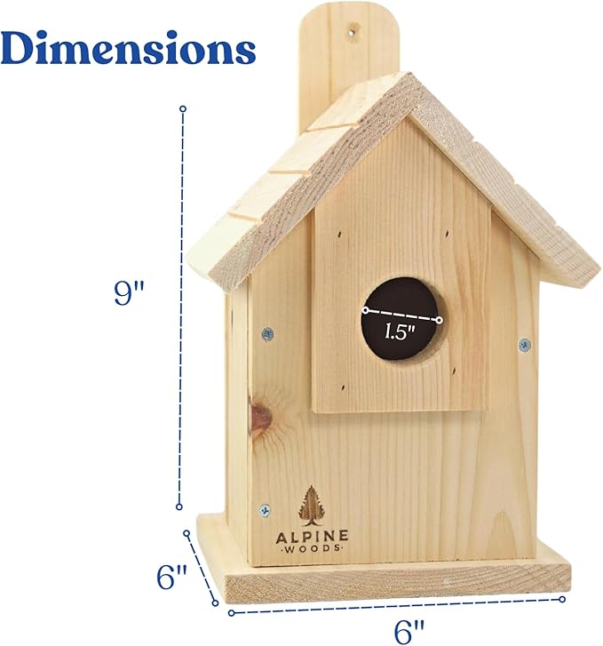 Wooden Bird Houses for Outside, Blue Bird Hanging Bird House for Garden Patio Decorative, Handmade Bluebird House Nesting Box Comes Fully Assembled, Size 6" x 6" x 9" - Made in USA