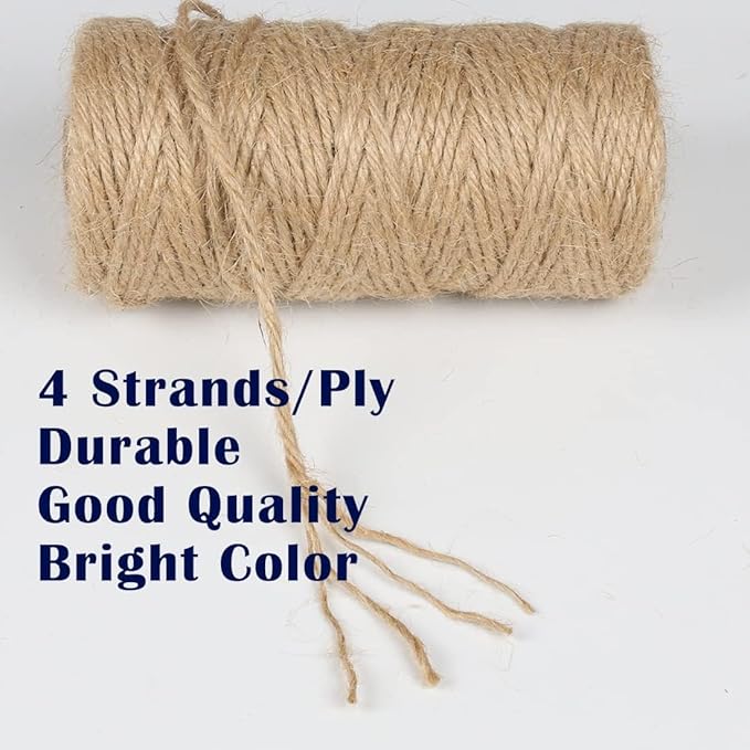 2Pack 3mm Natural Jute Twine String 656 Feet Long Twine String for Crafting Gardening Gift Wrapping Macrame DIY Home Decor (Brown-328Feet/Roll)