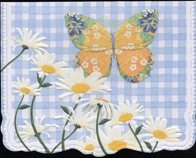 Poster Foundry Blue Gingham Daisy Portfolio Boxed Note Cards by Carol Wilson. 10 embossed 4x5 Die-Cut Notecards and Matching Envelopes in Decorative Gift Box with Magnetic Flap. NCP2024