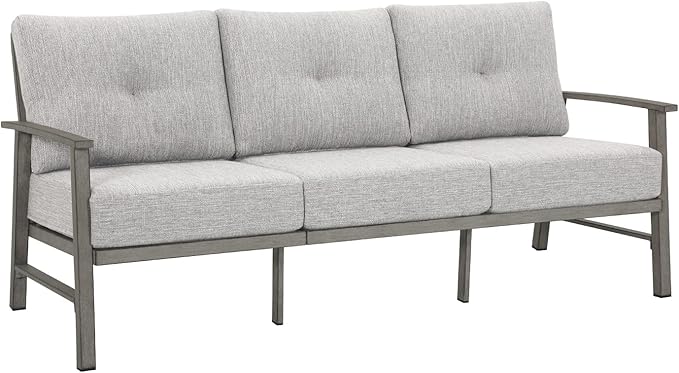 3 Seats Patio Furniture Sofa, Outdoor Aluminum Couch with 5.9'' Soft Cushion, 3-Seater All-Weather Outdoor Patio Furniture Sofa Couch for Balcony, Poolside, Lawn, Limed Oak
