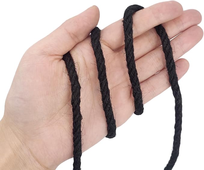 Leecogo 6mm Jute Rope 100 Feet Natural Craft Rope Twine String Perfect for Home Gardening Macrame Arts Crafts DIY Cat Scratching Post Replacement Repairing Recovering Cats Toy Making,Black