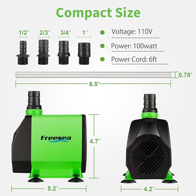 FREESEA Pond Submersible Water Pump: 1050GPH 100W Adjustable Ultra Quiet Fountain Pump with 6.5ft Tubing for Aquarium Fish Tank | Outdoor | Small Pond | Waterfall | Hydroponics