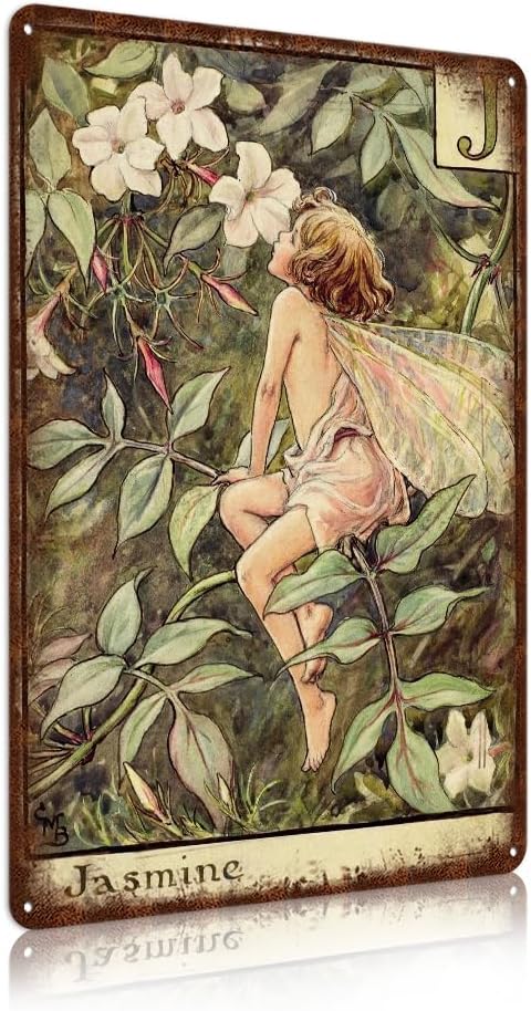 Flower Fairy Wall Decor Vintage Metal Tin Signs Fairy Garden Accessories - Jasmine