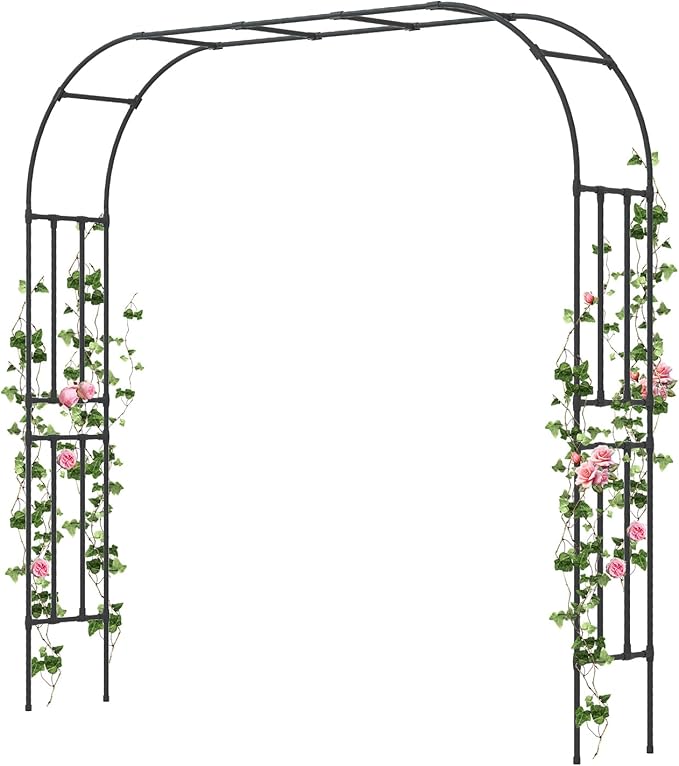 Garden Arch Trellis - Length: 98.5in, Height: 94.5in Garden Trellis for Climbing Plants Outdoor - Garden Arch for Lawn, Party, Ceremony Wedding Decoration (Black)