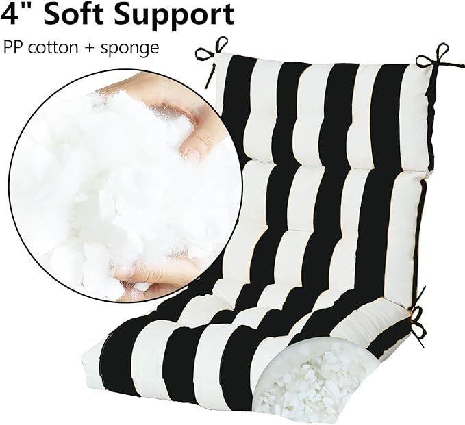 High Back Chair Cushions Set of 2, Adirondack Chair Cushion with Waterproof, Rocking Chair Cushion for Outdoor Patio, Garden Porch 45”x 22”x 4 (2, Black and White B)