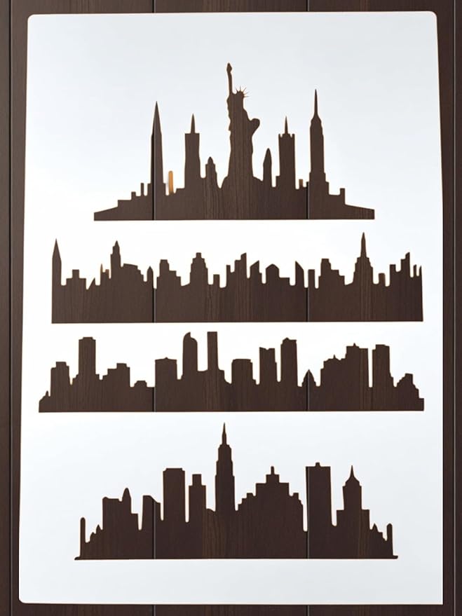 City Silhouette Stencil – Skyscraper Urban Skyline Design Template Pattern Reusable Art Stencil for Painting, Crafting and DIY Projects