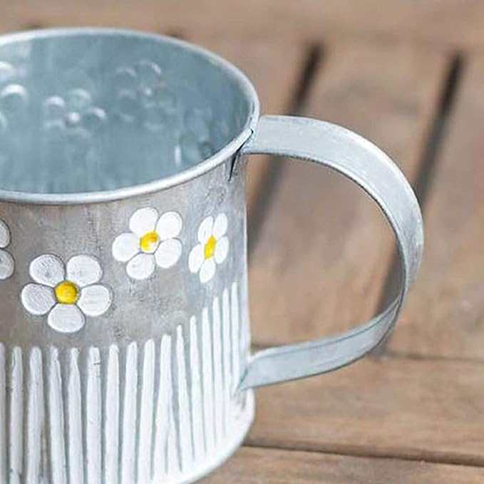 Taotenish Watering Can Metal Bucket Planter Daisy Embossed Garden Metal Tin Bucket Pots Flower Pot for Home Decoration Wedding Window