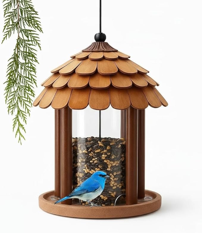 Gazebo Bird Feeder - Going Green Outdoor Garden Decorative Creation - 3 Lbs Capacity - Solid Cedar Wood Squirrel Proof Secure Lock, Assembling Needed
