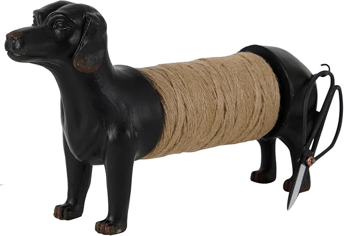 SOFFEE DESIGN Black Dachshund Twine Holder Ceramic Tray, Cute Kitchen Counter Organizer for Scissors Keys, Dog Lover Gift