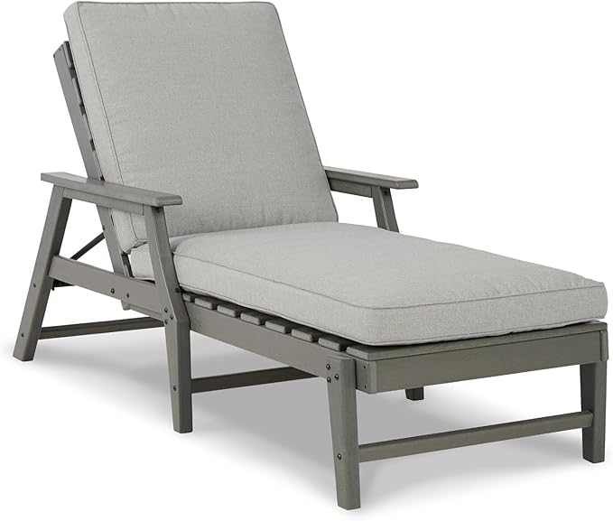 Signature Design by Ashley Visola Contemporary Outdoor Cushioned Chaise Lounge with Adjustable Backrest, Nuvella Weather Resistant Fabric, Gray
