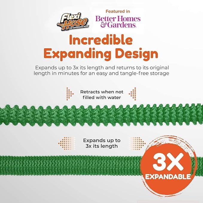Flexi Hose with 8 Function Nozzle, 150FT - Lightweight Expandable Garden Hose, No-Kink Flexibility, 3/4 Inch Solid Brass Fittings and Double Latex Core - Green