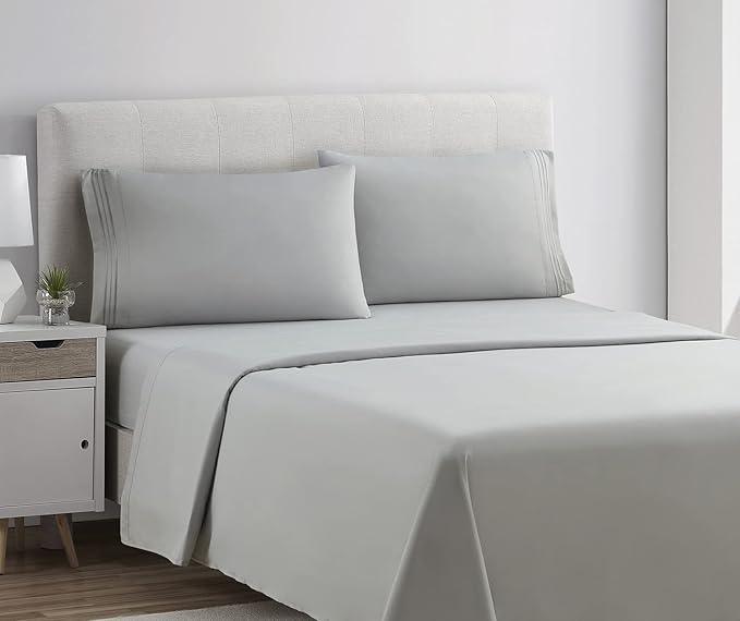 Clara Clark Bed Sheets, Premier 1800 Series 4 Piece Bed Sheet Set, Deep Pocket, Wrinkle, Fade, Stain Resistant, Luxury Soft Bedding Sheets & Pillowcases, Twin, Silver Gray