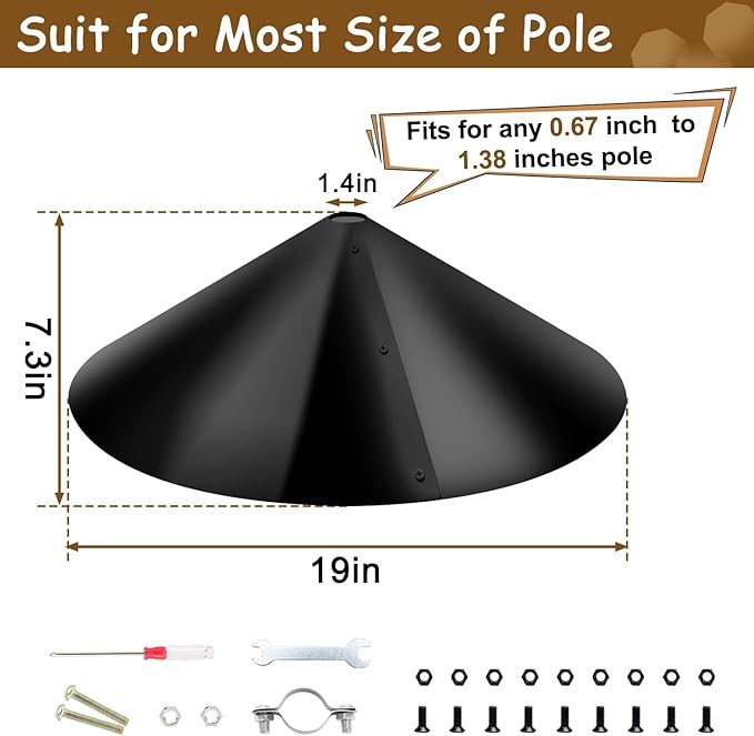 Squirrel Baffle for Bird Feeder Pole,Outdoor Pole Mount Squirrel Proof Guard Stopper- 19 Inch,1 Pack,Plastic