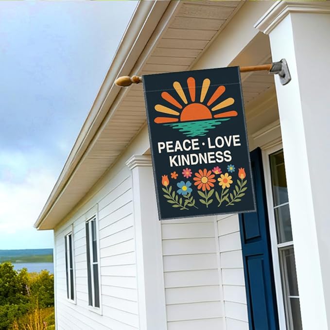 RZHV Peace Love Kindness Double-Sided Garden Flag for Outdoor House Yard Sign Garden Decor Parade, Friendly Social Justice House Patio Outdoor Banner, Equality Inclusive Vertical Yard Sign Decor