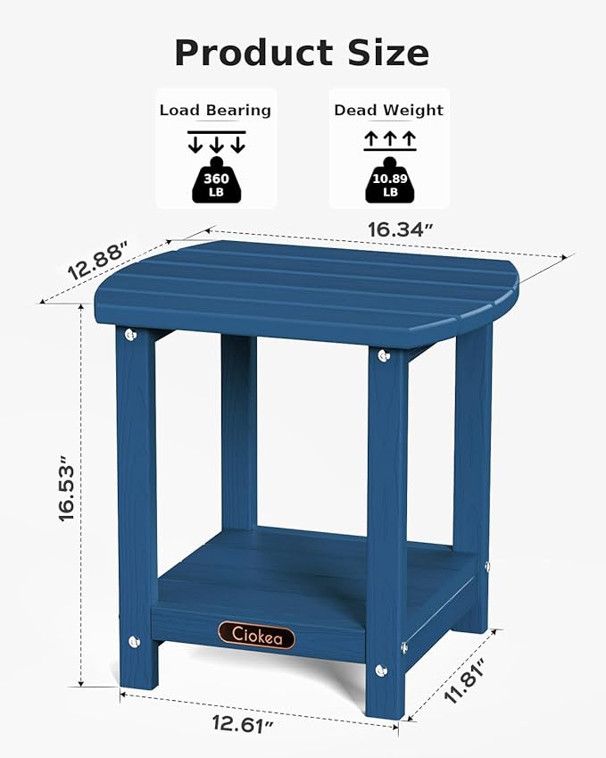 Ciokea Adirondack Outdoor Side Table, 2-Tier Sturdy Patio End Table Weather Resistant, Morden Side Table for Patio, Pool, Porch, Navy Blue