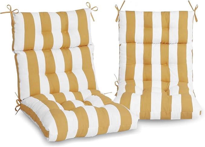 High Back Chair Cushions Set of 2, Adirondack Chair Cushion with Waterproof, Rocking Chair Cushion for Outdoor Patio, Garden Porch 45”x 22”x 4 (2, Yellow and White)