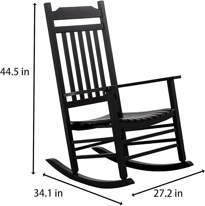 Black Porch Rockers 3 Piece Outdoor Wooden Adults Furniture Set with 2 Rocking Chair and 1 Outdoor Side Table for Patio Lounge Balcony