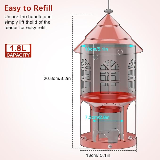 Bird Feeders for Outdoors Hanging, Metal Wild Bird Feeder for Outdside Easy to Clean & Refill, Weatherproof & Large Capacity, Ideal Birdfeeder for Attracting Finch, Cardinal, Blue Jay, Red