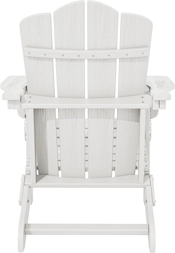 KINGYES Folding Adirondack Chair, HDPE All-Weather Patio Chairs, Wooden Textured Lawn Chair for Poolside, Backyard, Deck, Fire Pit, White