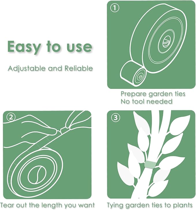 Garden Tie Green Strap Plant Supports Gentle on Plants Pre-Cut Design Tearable Reusable Sturdy Multi-Purpose for Home Garden Balcony Office (16.4ft × 0.6 inch, Green)