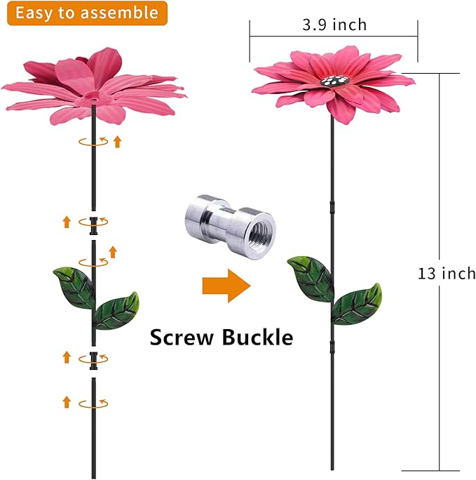 4PC Metal Flowers Outdoor Decor Stake Yard Art Decoration,Garden Metal Plant Flowers Stick Spring Patio Decor