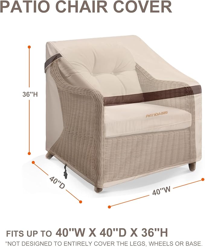 40''W x 40''D x 36''H Oversized Outdoor Recliner Chair Cover 2 Pack, Patio Adirondack Deep Seat Single Armchair Waterproof Fade-Resistant Beige Lawn Deck Furniture Cover