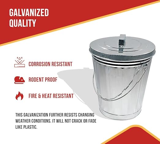 Mytee Products 4 Pack Galvanized Trash Can w/Lid Ideal for Trailers - 4 Gallon Steel Mounted Small Outdoor Garbage Can for Home, Office, Bathroom, Kitchen - Fire and Heat Resistant