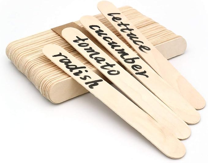 KINGLAKE 6" Wood Garden Plant Labels,150 Pcs Garden Plant Tags,Wood Sticks