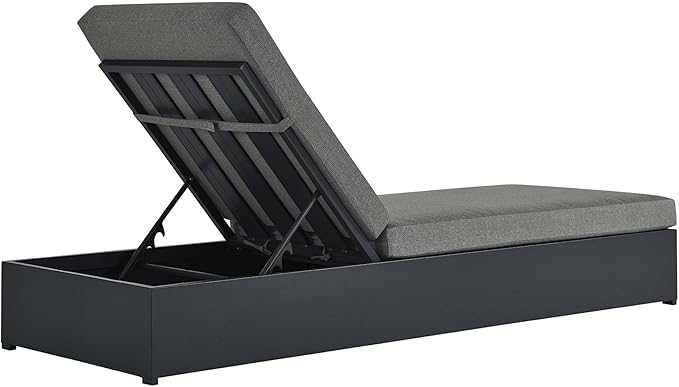 Modway Tahoe Aluminum Outdoor Chaise Lounge in Gray Charcoal with Weather-Resistant Cushions, Perfect Patio Sunbed or Recliner Chair for Pool Furniture