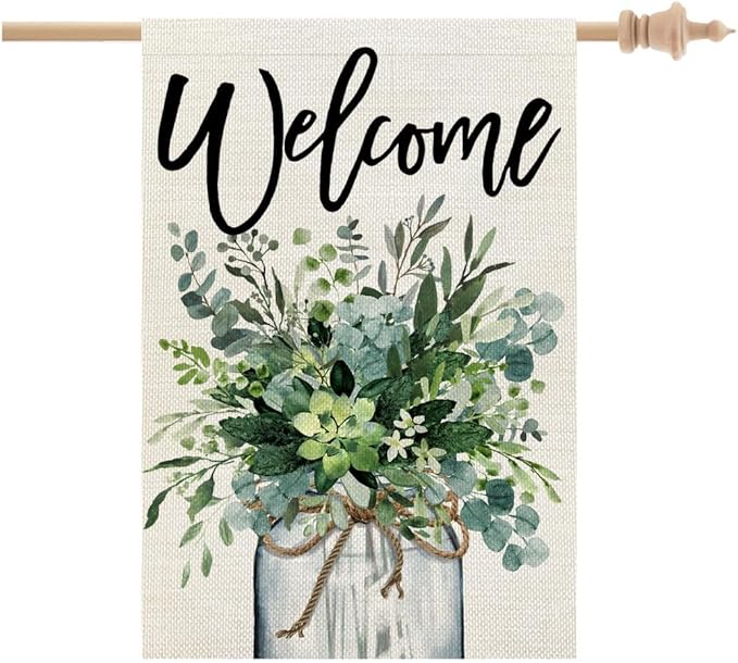 CROWNED BEAUTY Spring House Flag 28x40 Inch Double Sided Floral Mason Jar Large Burlap for Outside Welcome Holiday Yard Party Decoration CF870-40