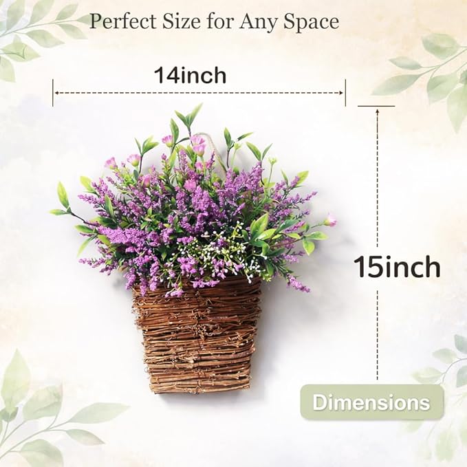 Wildflowers Door Hanging Basket, Spring Front Door Wreath for Porch Farmhouse Decor, Artificial Spring Flowers Hanging Ornament