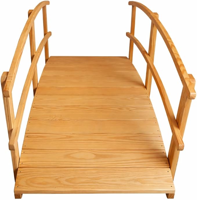 8 FT Natural Amish Made Garden Bridge with Double Rails for Walkway, Backyard Pond & Landscaping, Outdoor Wooden Footbridge for Koi Pond, Japanese Style Decorative Bridge, Made in USA