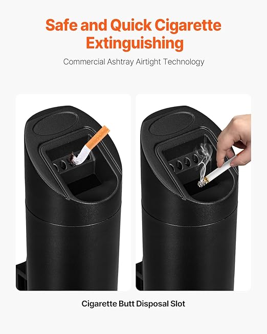 VEVOR Stainless Steel Outdoor Trash Can, Wall Mounted Weatherproof Butt Receptacle with Lockable Design, Commercial Trash Container for Garden, Office, Restaurant, Hotel, Bar, Black