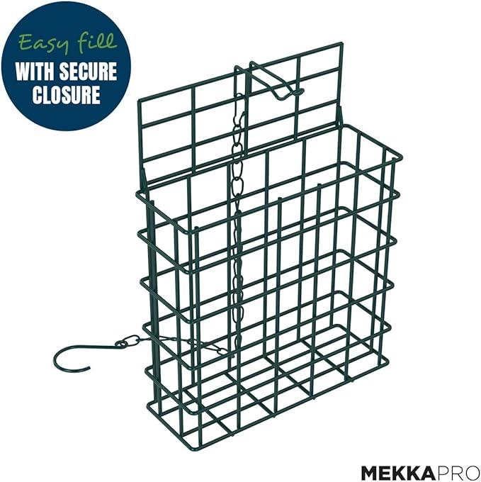 MEKKAPRO Suet Feeder for Outside Hanging with Metal Chain, Single Capacity Suet Holder, Bird Feed Recommended, Bird Feeder Ideal for Clinging Birds, Woodpeckers, Nuthatches (Single)