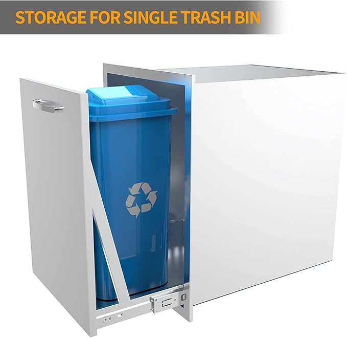 Built-in Single Trash Drawer 14" W x 27" H x 20" D, Pull-Out Tray Outdoor Kitchen Stainless Steel Trash Drawer Storage One Trash Bin for BBQ Island Grill Station