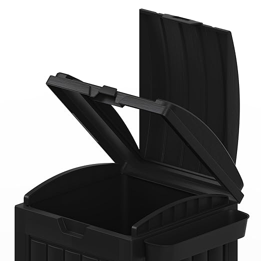 30 Gallon Black Outdoor Trash Can with Hinged Lid, Weather-Resistant Resin Waste Container for Patio, Backyard, Pool Area, Home & Commercial Use