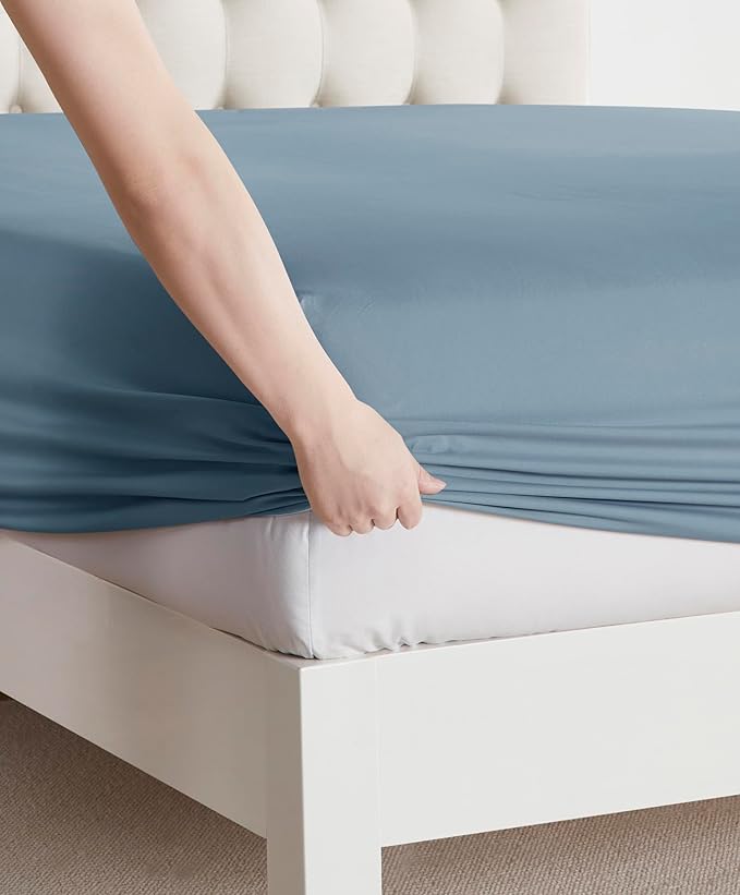 Clara Clark Bed Sheets, Premier 1800 Series Bed Sheet Set, Deep Pocket, Wrinkle, Fade, Stain Resistant, Luxury Soft Bedding Sheets & Pillowcases, California King, Stone Blue
