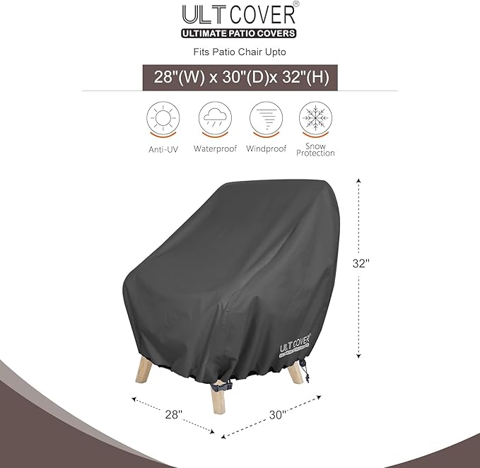 ULTCOVER Waterproof Patio Chair Cover – Outdoor Lounge Deep Seat Single Lawn Chair Cover 4 Pack Fits Up to 28W x 30D x 32H inches, Black