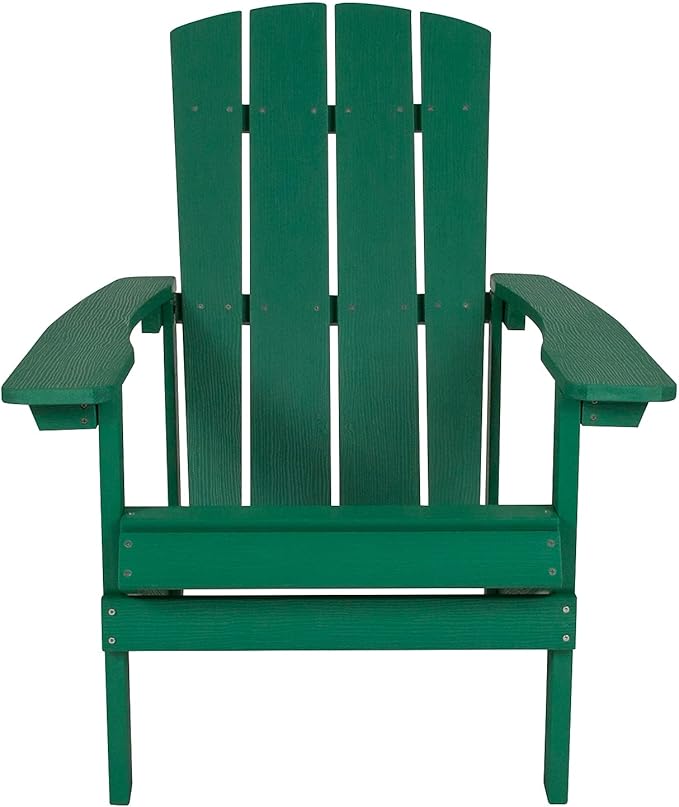 Flash Furniture Charlestown Commercial Grade Indoor/Outdoor Adirondack Chair, Weather Resistant Durable Poly Resin Deck and Patio Seating, Green