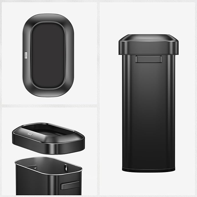 EKO Urban 16 Gallon/60 Liter Open Top Stainless Steel Slim Commercial Trash Can, Tall Kitchen Trash Bin, Heavy-Duty Commercial Grade Large Garbage Bin for Home, Office, Hotel, Restaurant, Matte Black