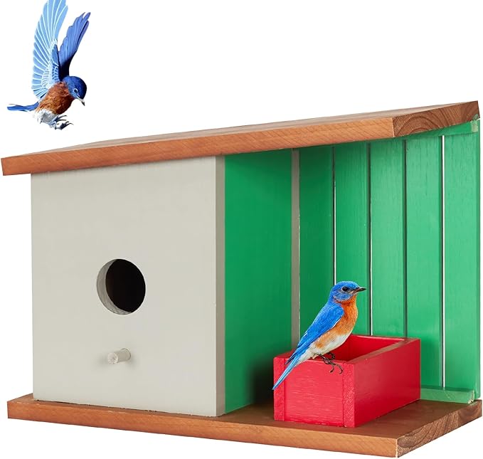 Wooden Bird House for Outside, Birdhouse for Finch,Robin,Bluebird and Other Garden Birds,Wildbird Nestingbox for Outdoor