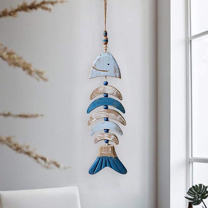 JQAQJU Wooden Rustic Fish Driftwood Wall Decor, Nautical Bathroom Decor, Driftwood Beach Room Decor for Home Indoor Outdoor, Coastal Wall Art for Living Room, Bedroom and Dining Room