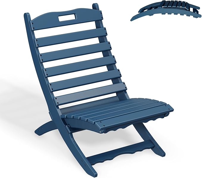 GREENVINES Folding-Xavier-Chair | Wave | Portable Adirondack-Chairs | HDPE Plastic | All Weather Fire-Pit Chair | Blue | for Beach Outdoor Deck Poolside Garden Patio Porch Fishing