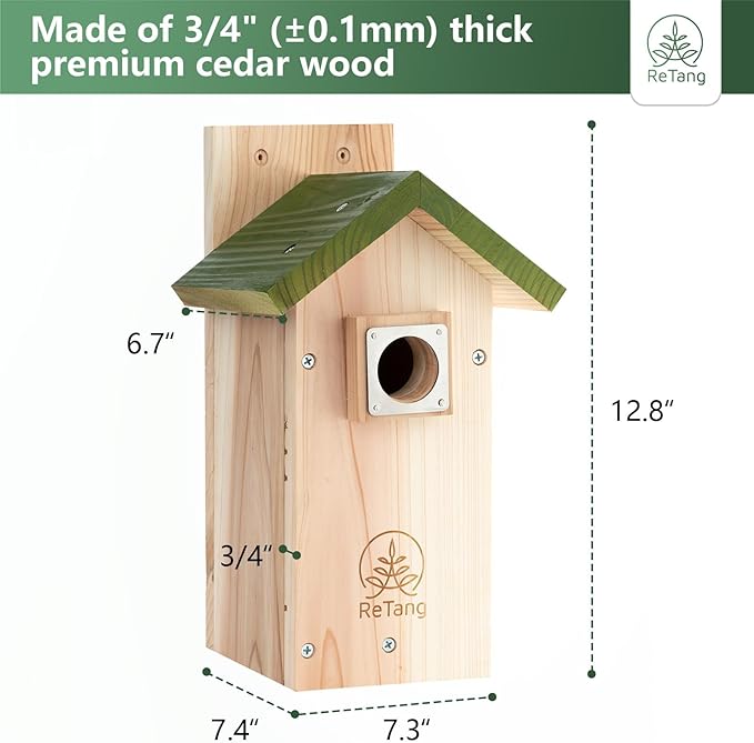 3/4 Thick Cedar Bird Houses with Metal Predator Guard, Nesting Box Birdhouse for Easy Cleaning, Bird Box for Outdoor Swith Viewing Window, Outdoor Wild Bird Watching, Swallow Wren Chickadee…