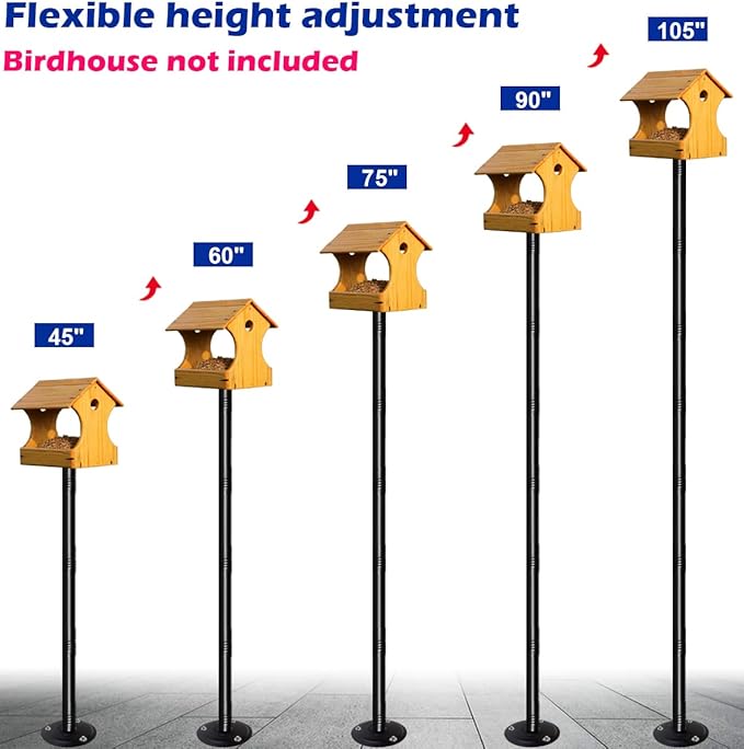 Garbuildman 105 Inch Bird Feeder Pole Kit, Heavy Duty Bird House Pole Set for Hard Ground, Adjustable Universal Mounting Post Kit for Outdoors, Matte Black, 1 Pack